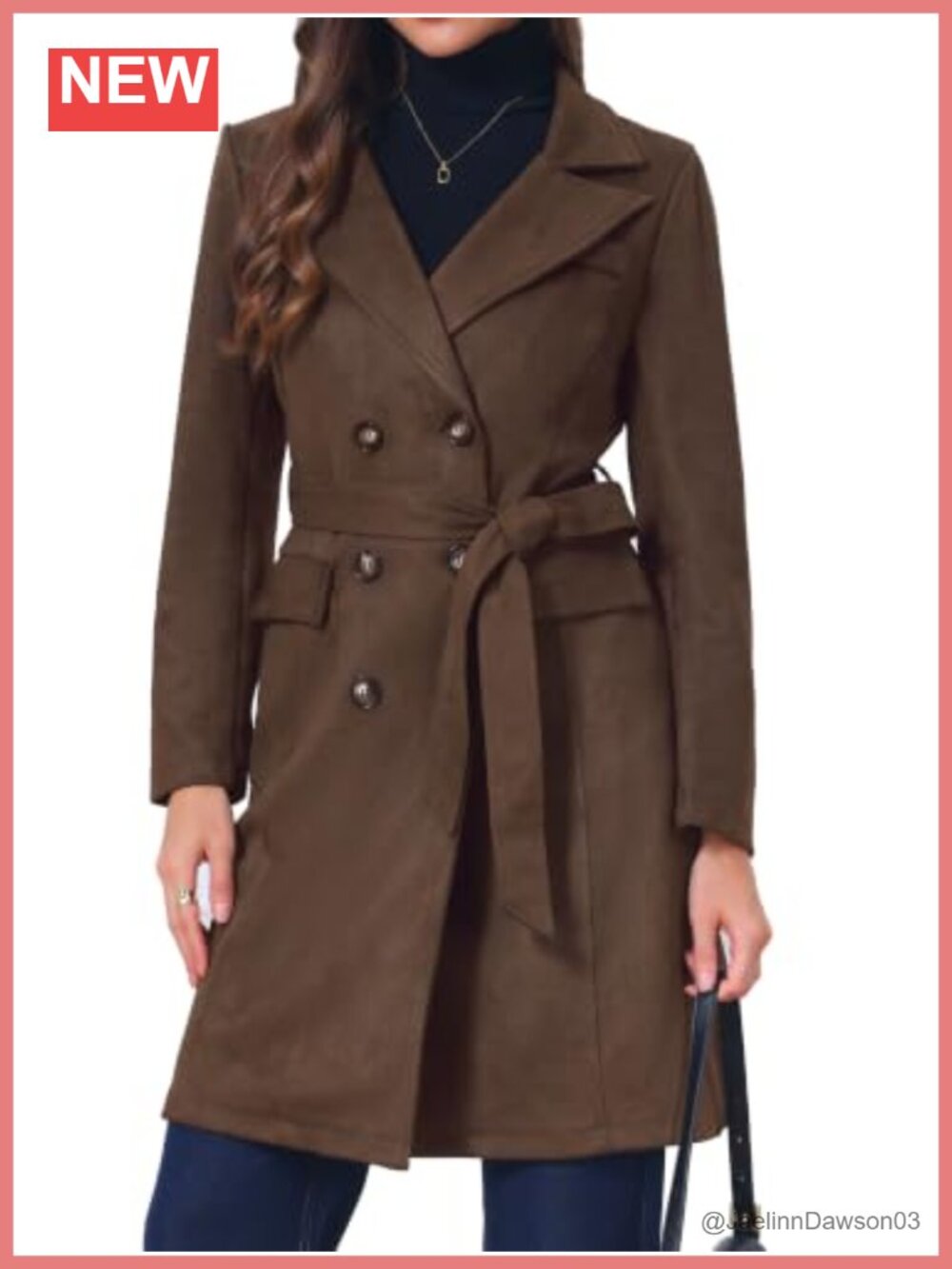 Faux Suede Trench Coat Notched Lapel Mid-Long Overcoat